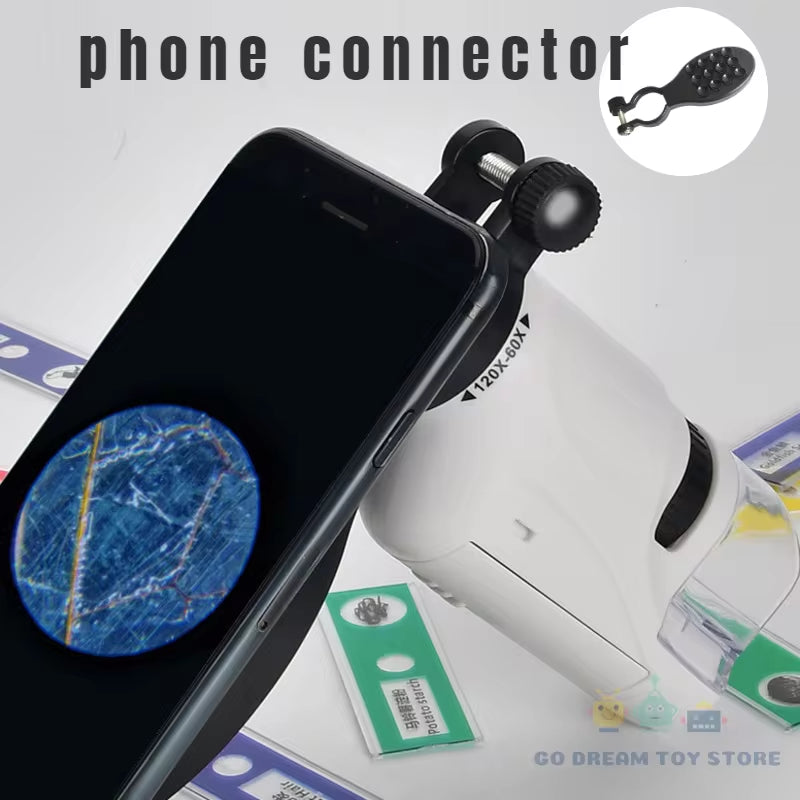 Professional Handheld Microscope Kit with LED Lighting - Explore the Microscopic World with 60X-120X Magnification for Educational Adventures at Home and School - Perfect STEM Gift for Aspiring Young Scientists.