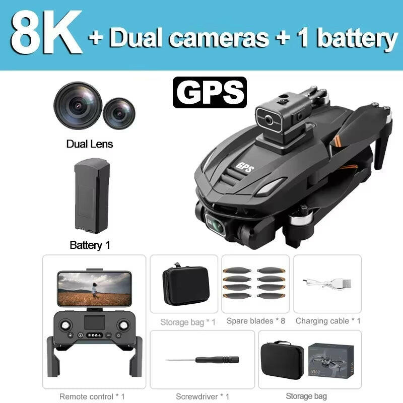V168 Professional Drone with Triple Camera System, 8K Wide Angle, GPS Localization, and Four-Way Obstacle Avoidance Quadcopter.