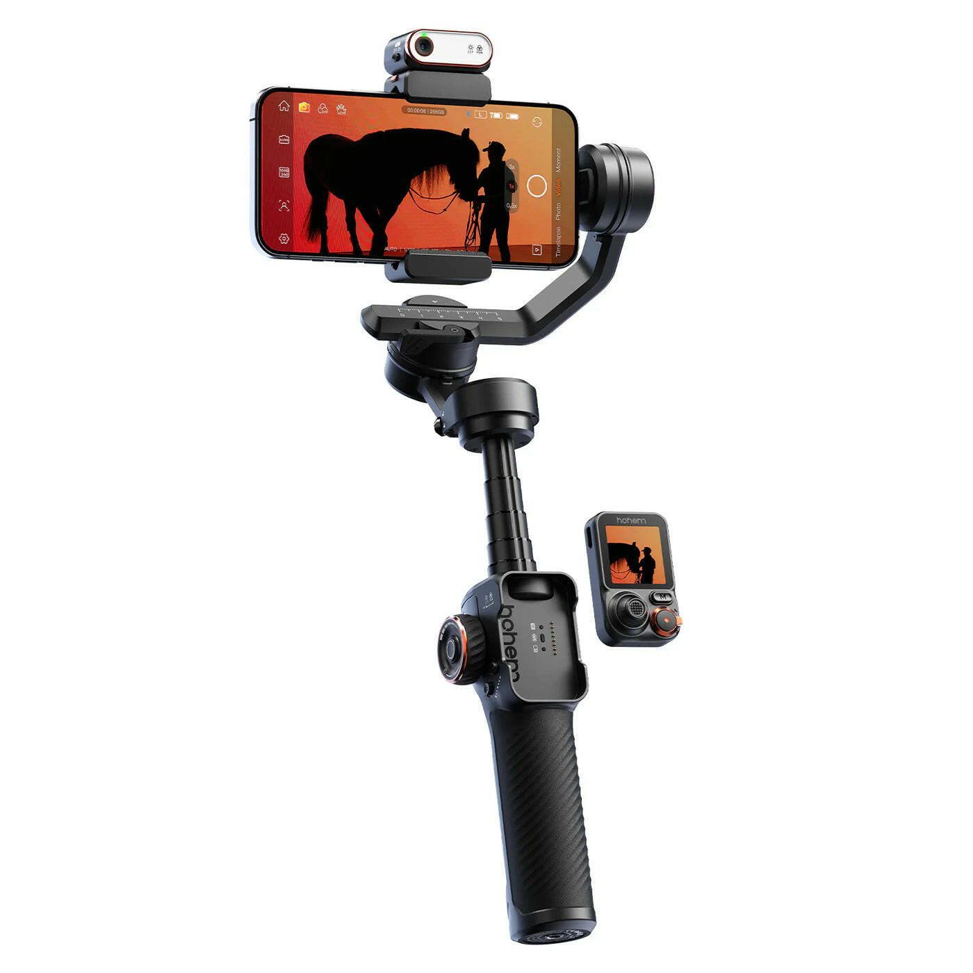 Hohem iSteady M7 Gimbal Stabilizer for Smartphones with AI Tracking, Magnetic Fill Light, Color Touchscreen Detachable Remote, Built-In Extension Rod, Ideal for TikTok, Vlogging, and Video Recording, Supports Up to 500g Payload.