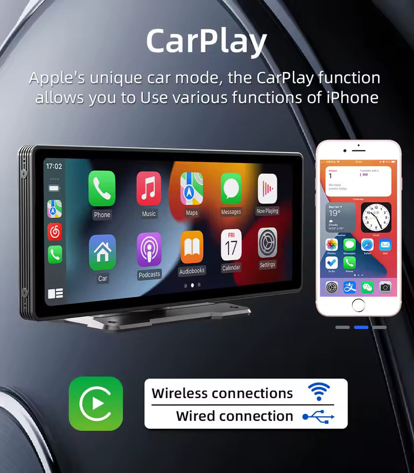 10.26-Inch Portable MP5 Multimedia Video Player with Android Auto, Wireless CarPlay, HD Rearview Camera, and Car Radio Functionality