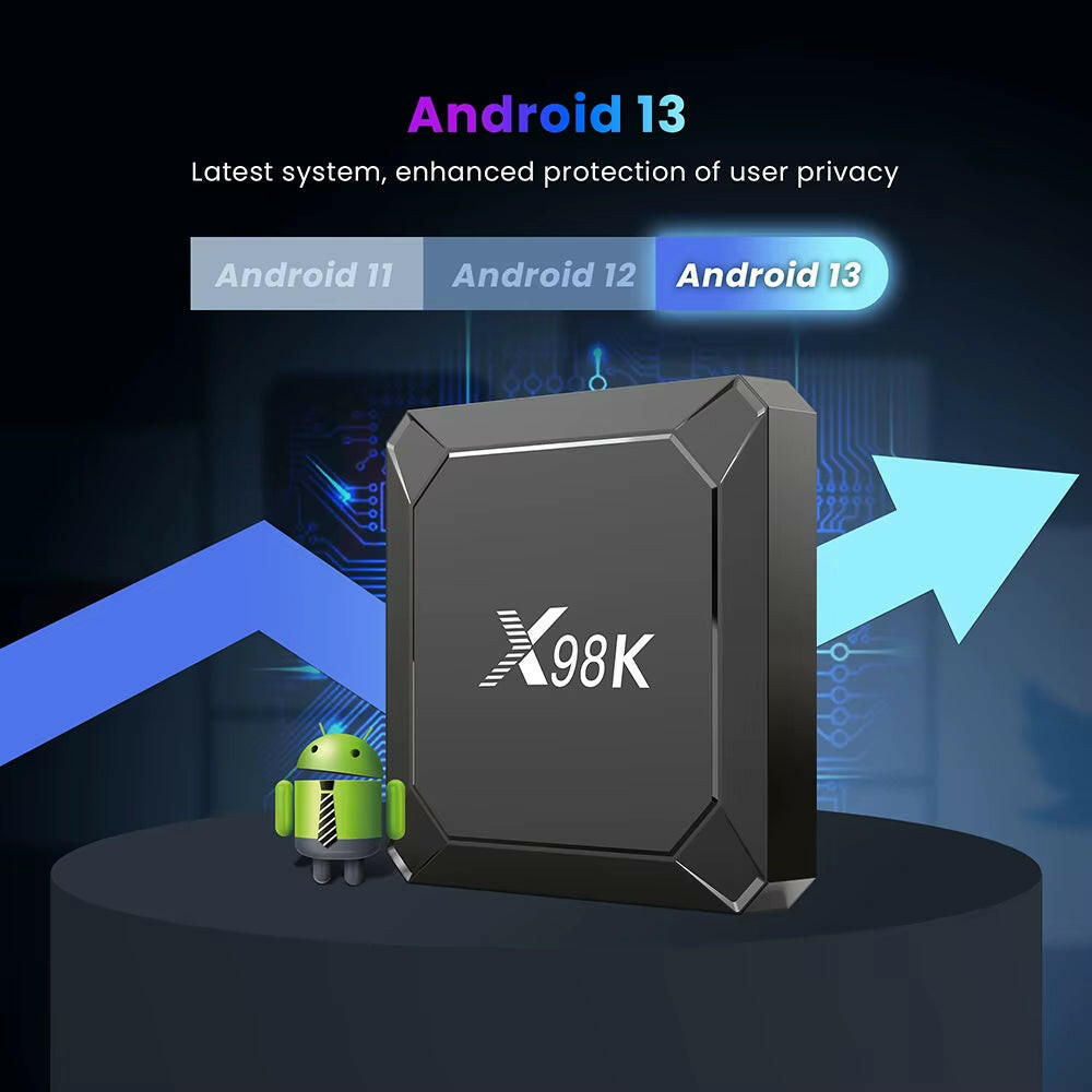 X98K Android 13 Smart TV Box with 8K Resolution, Dual Wi-Fi, and Bluetooth 5.0.