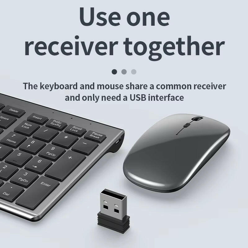 Slim Rechargeable Bluetooth Keyboard and Mouse Set for Laptop Computer 2.4G USB Wireless Keyboard and Mouse Combo.
