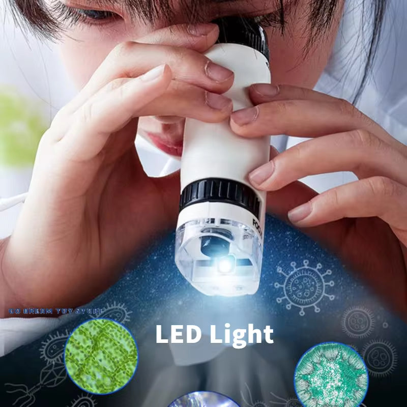 Professional Handheld Microscope Kit with LED Lighting - Explore the Microscopic World with 60X-120X Magnification for Educational Adventures at Home and School - Perfect STEM Gift for Aspiring Young Scientists.