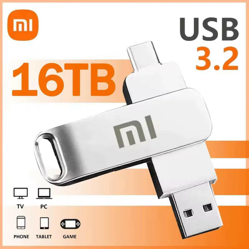 Xiaomi 16TB USB 3.2 High-Speed Metal Flash Drive - Waterproof Type-C SSD Pen Drive.