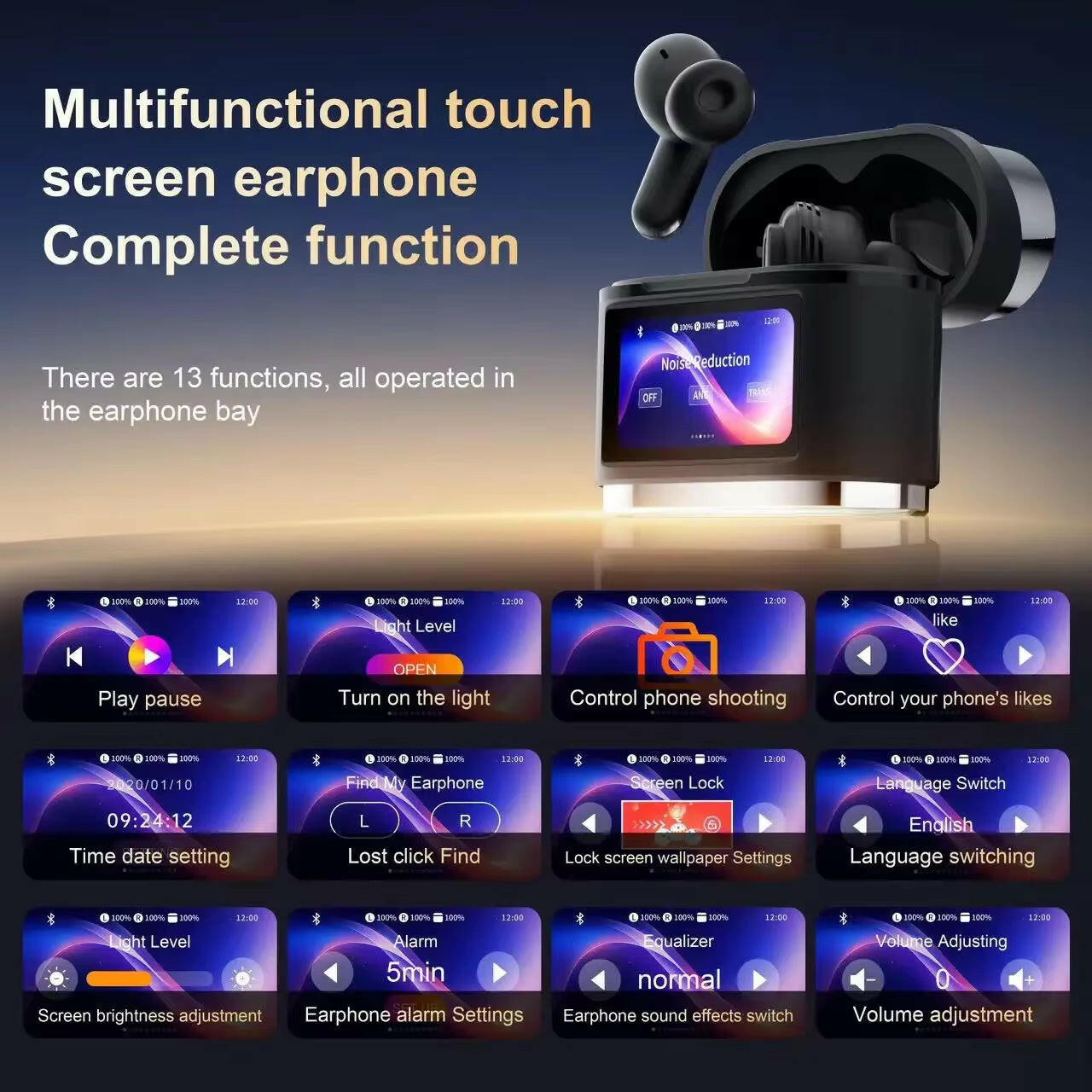 XIAOMI BD2 True Wireless Bluetooth Headphones with ANC Noise Cancellation and LCD Touch Screen Case, Waterproof Sports Headset.