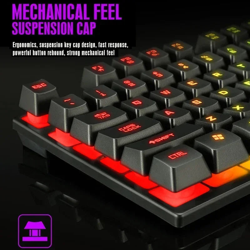RGB Gaming Keyboard and Mouse Kit Backlit USB Wired Computer Keyboard and Mouse Combo 104 Keycaps for Pc Gamer Laptop.
