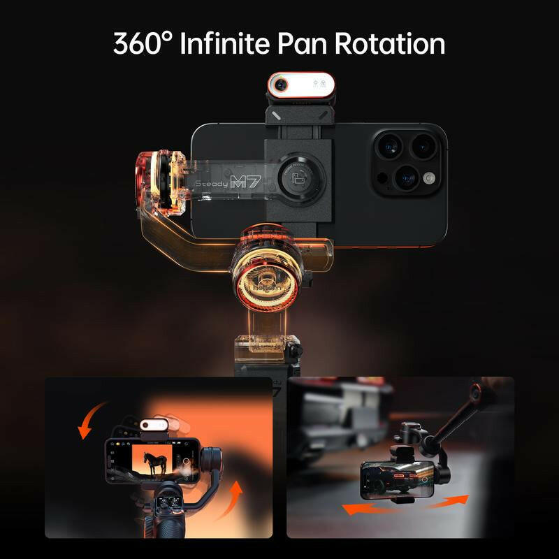 Hohem iSteady M7 Gimbal Stabilizer for Smartphones with AI Tracking, Magnetic Fill Light, Color Touchscreen Detachable Remote, Built-In Extension Rod, Ideal for TikTok, Vlogging, and Video Recording, Supports Up to 500g Payload.