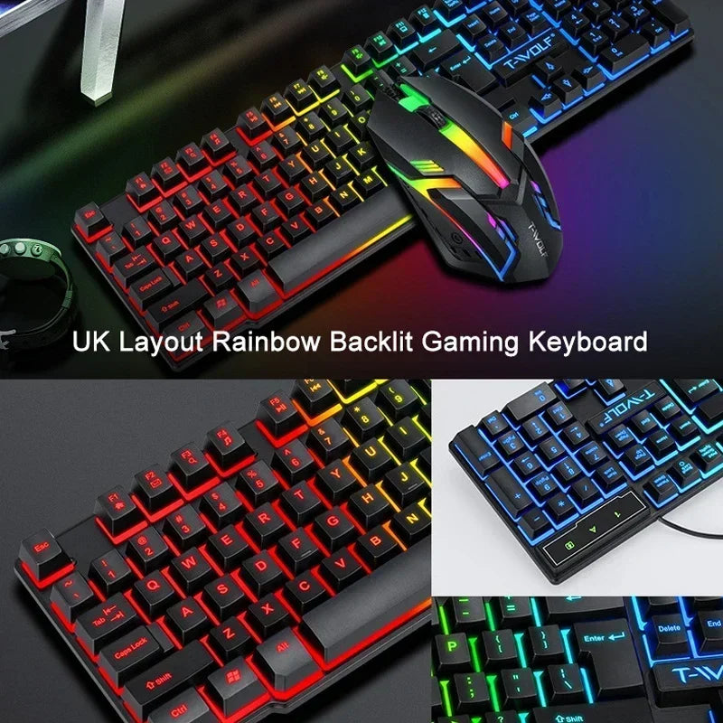 RGB Gaming Keyboard and Mouse Kit Backlit USB Wired Computer Keyboard and Mouse Combo 104 Keycaps for Pc Gamer Laptop.
