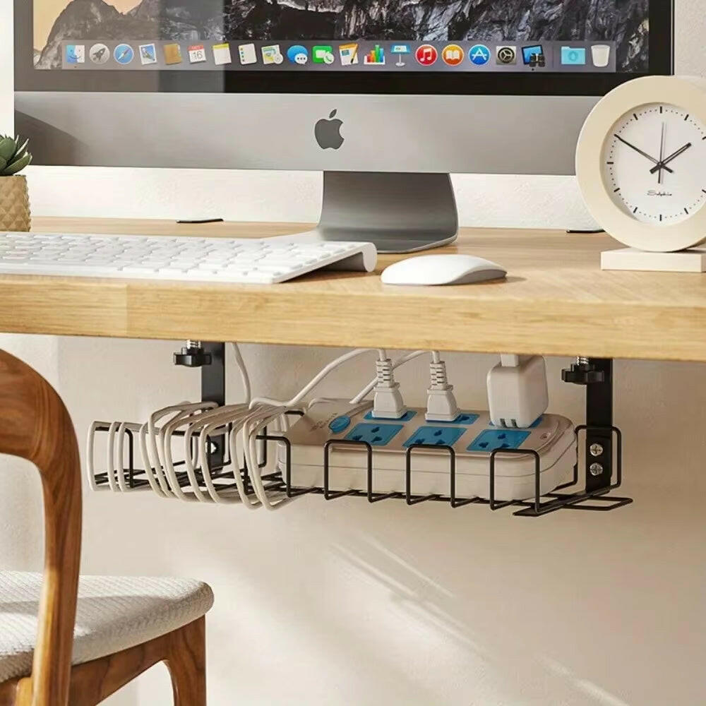 Metal Cable Management Tray for Under Desk Storage - Wire Organizer for Home Office and Kitchen Accessories.