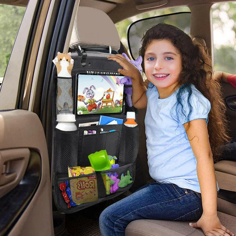 Car Backseat Organizer with Touch Screen Tablet Holder Auto Storage Pockets Cover Car Seat Back Protectors Car Accessories.