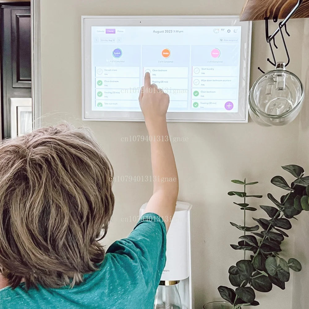Customizable White Android Digital Calendar and Chore Chart with Touch Screen Display for Family Schedules and Weekly Planning