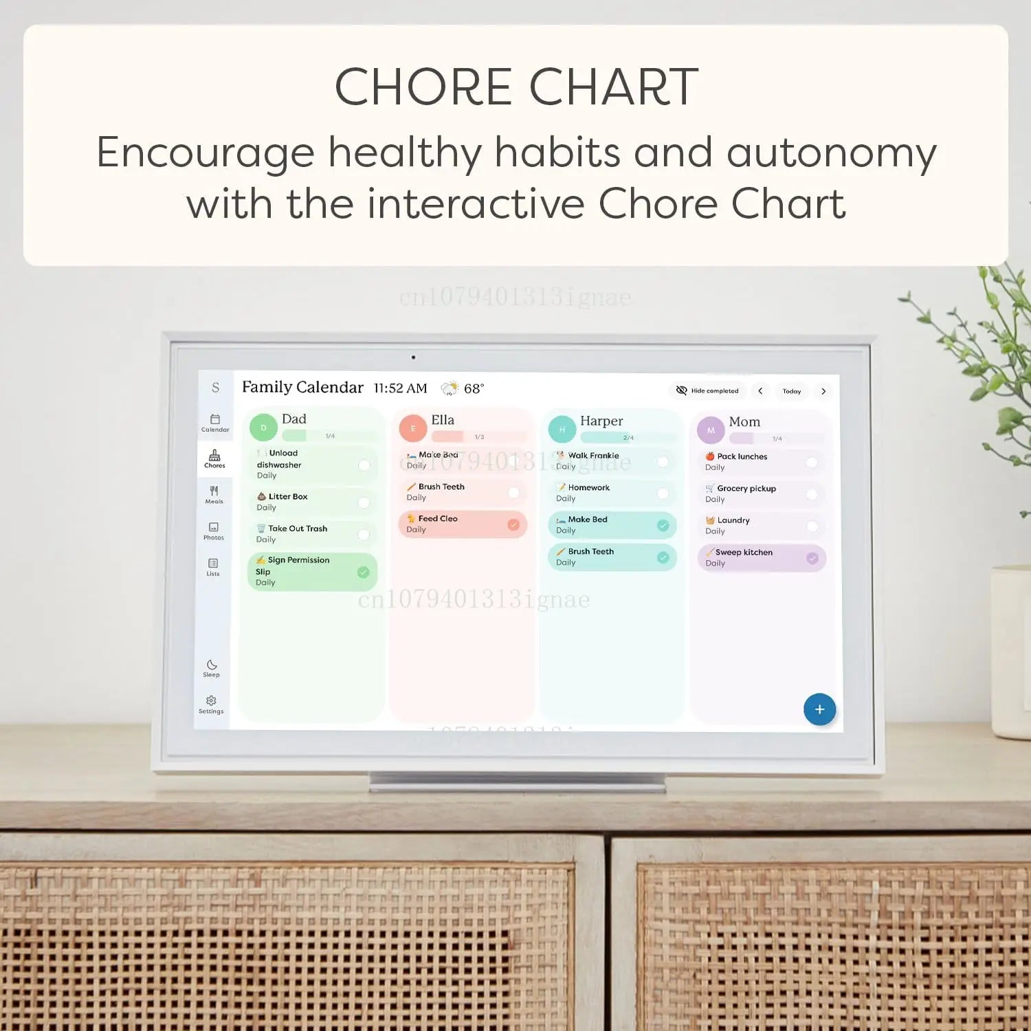 Customizable White Android Digital Calendar and Chore Chart with Touch Screen Display for Family Schedules and Weekly Planning