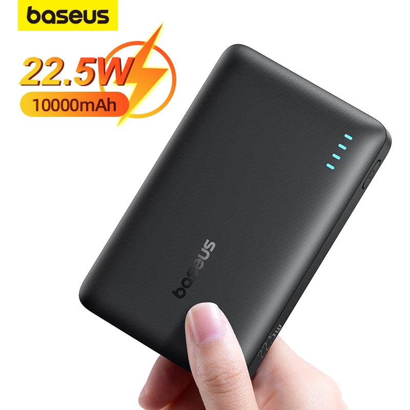 Baseus 22.5W 10000mAh Portable Power Bank with Quick Charge and Power Delivery Fast Charging for iPhone 16, 15, Samsung, and Xiaomi Devices.