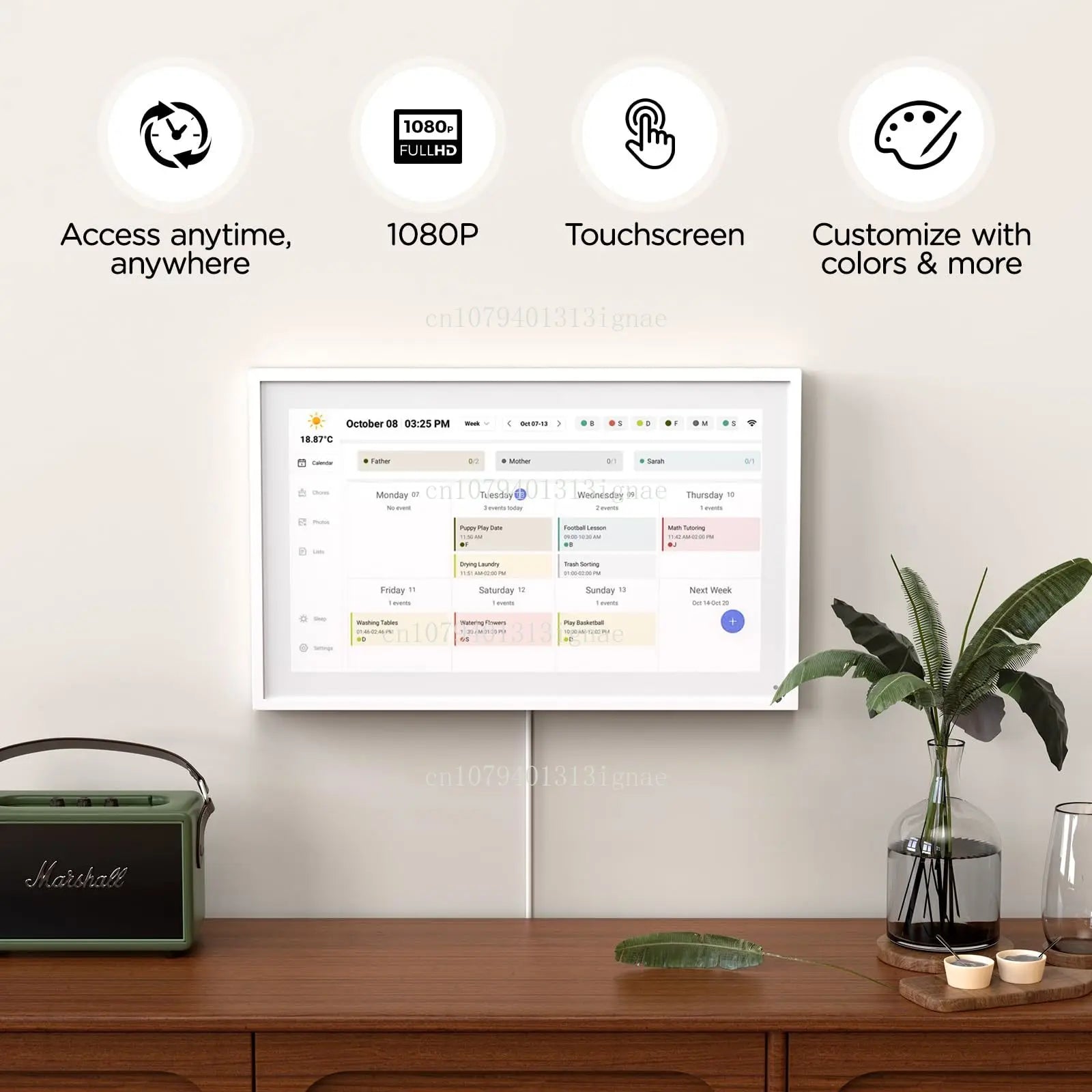 Customizable White Android Digital Calendar and Chore Chart with Touch Screen Display for Family Schedules and Weekly Planning