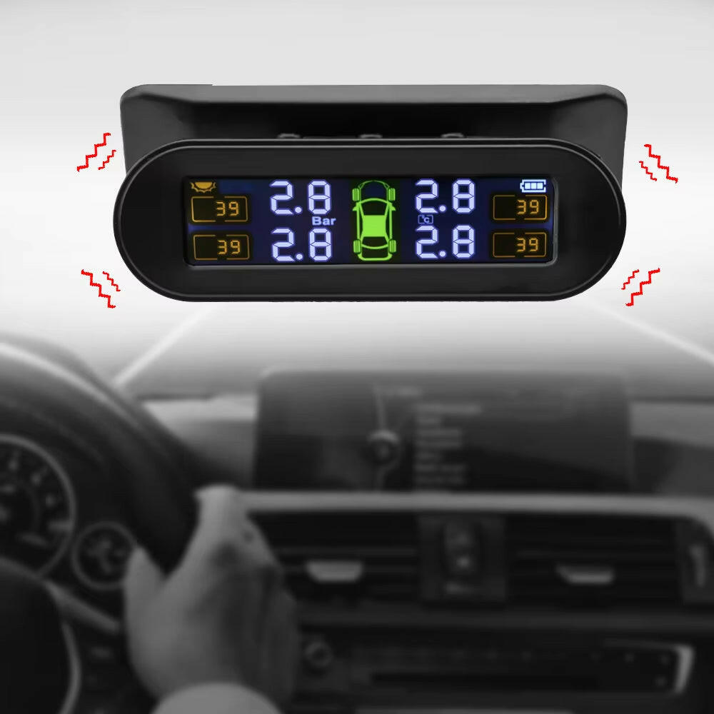 Tire Pressure Monitoring System Temperature Warning Fuel save with 4 External Sensors Solar TPMS Car Tyre Pressure Monitor.