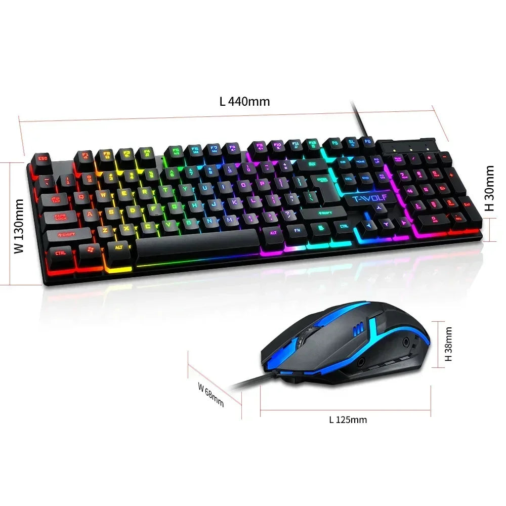 RGB Gaming Keyboard and Mouse Kit Backlit USB Wired Computer Keyboard and Mouse Combo 104 Keycaps for Pc Gamer Laptop.