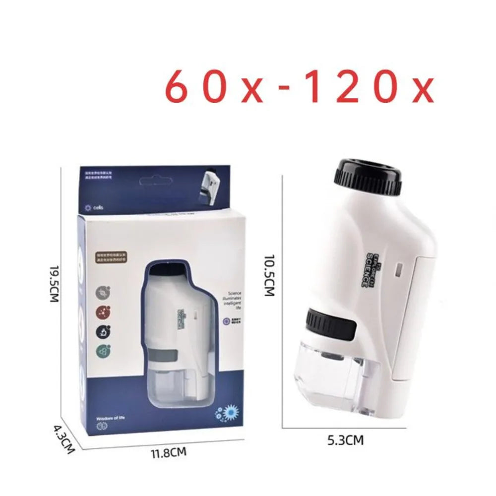 Professional Handheld Microscope Kit with LED Lighting - Explore the Microscopic World with 60X-120X Magnification for Educational Adventures at Home and School - Perfect STEM Gift for Aspiring Young Scientists.