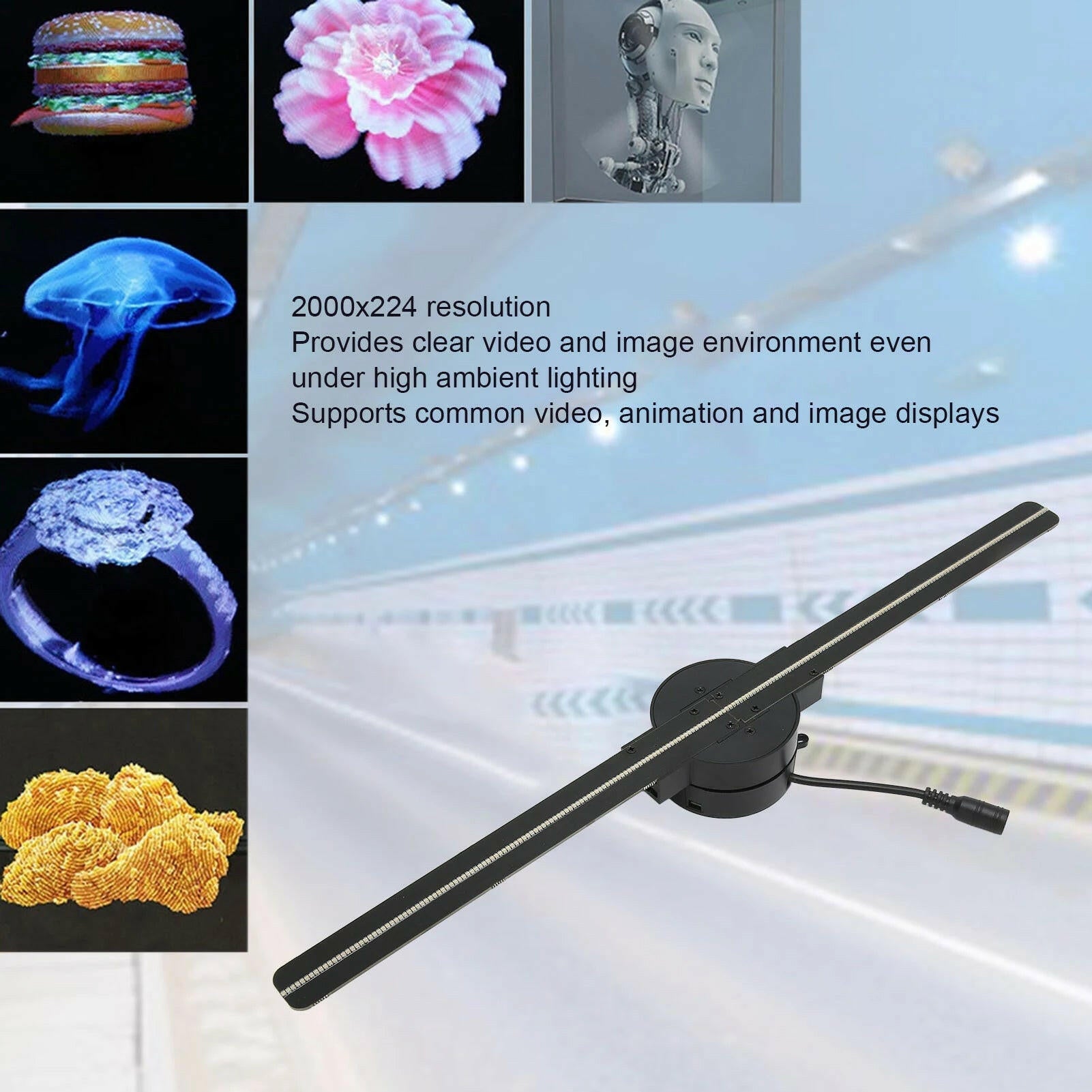 16.5-Inch 3D Hologram Fan Projector - 2000x224 Resolution with WiFi Connectivity and 224 LED Beads for Stunning Business Advertising.