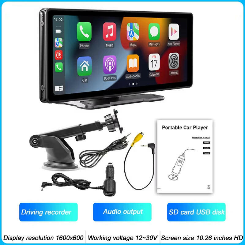 10.26-Inch Portable MP5 Multimedia Video Player with Android Auto, Wireless CarPlay, HD Rearview Camera, and Car Radio Functionality.