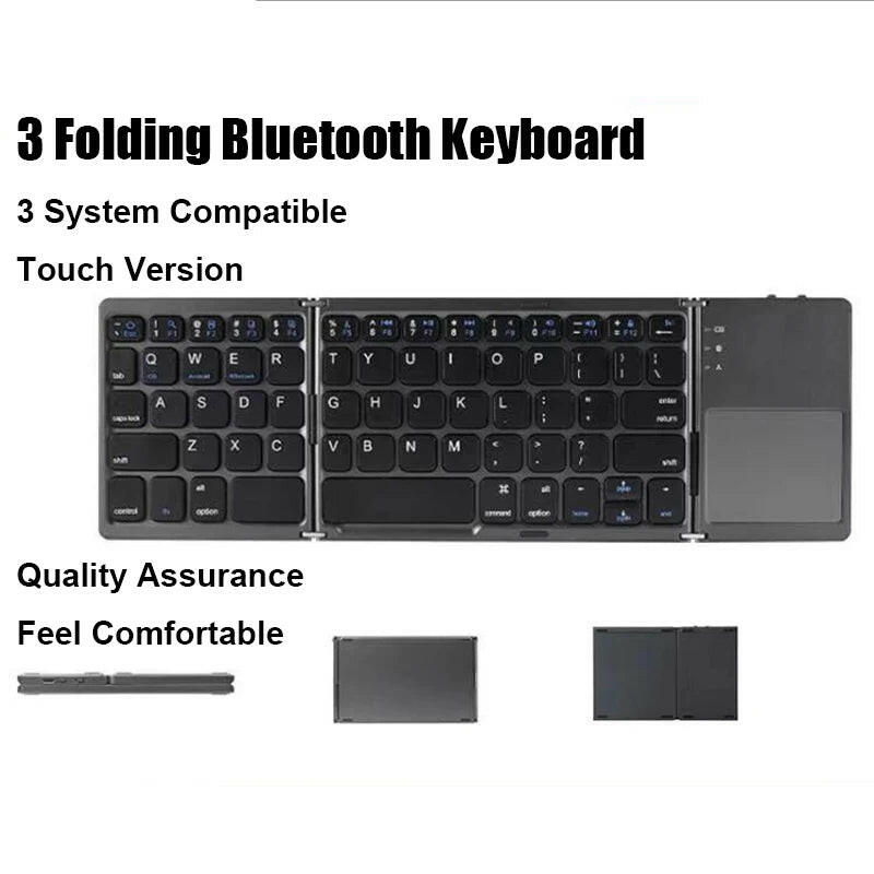 Bluetooth Wireless Folding Keyboard with Touchpad for Windows, Android, iOS, and Mobile Devices - Multi-Function Mini Keyboard.