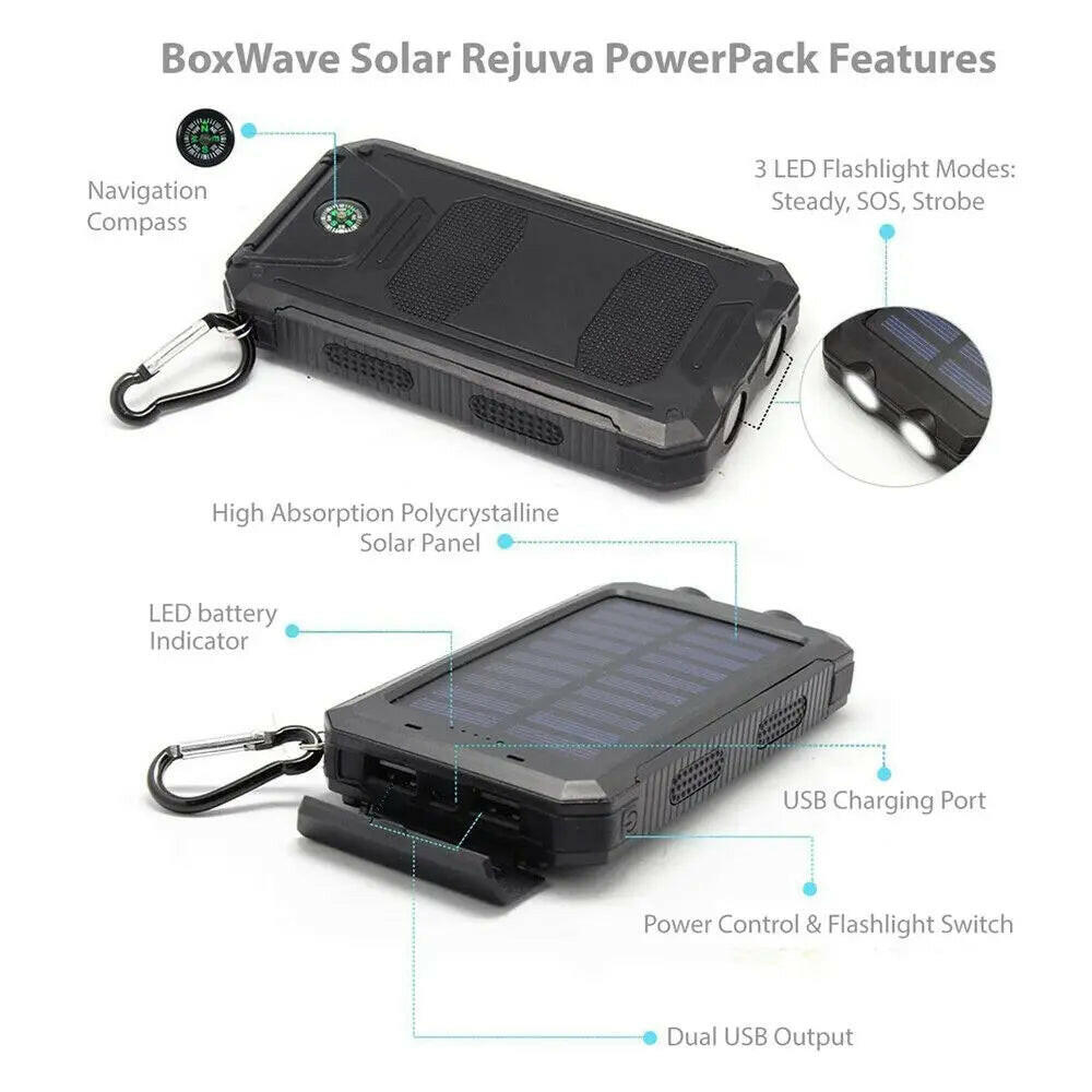 New 20000Mah Solar Power Bank Outdoor Waterproof Solar Power Charging Bank 2Usb Led Battery Charger for Cell Phone with Buckle.