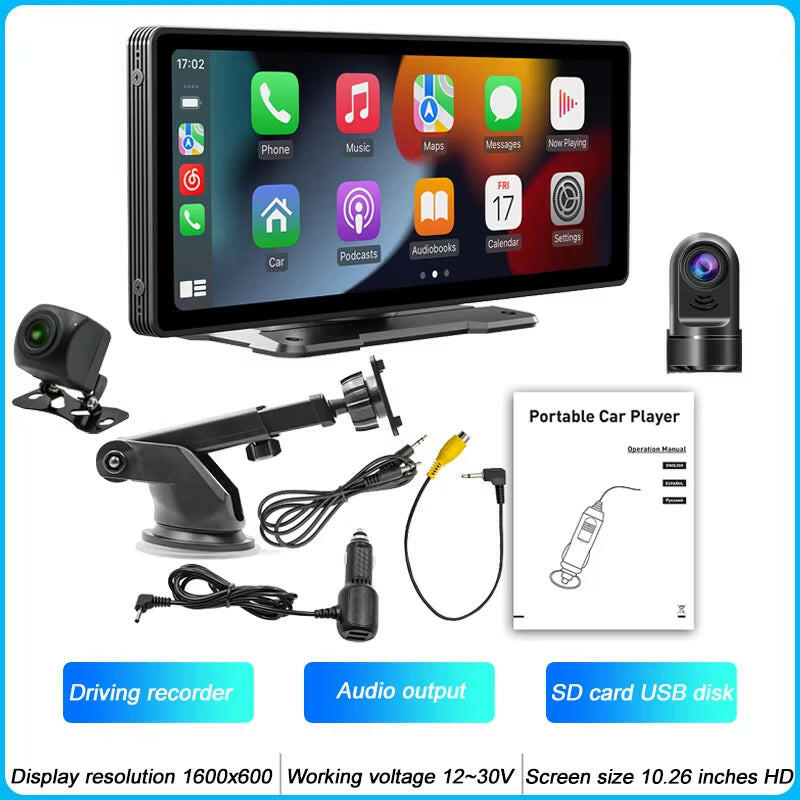 10.26-Inch Portable MP5 Multimedia Video Player with Android Auto, Wireless CarPlay, HD Rearview Camera, and Car Radio Functionality.