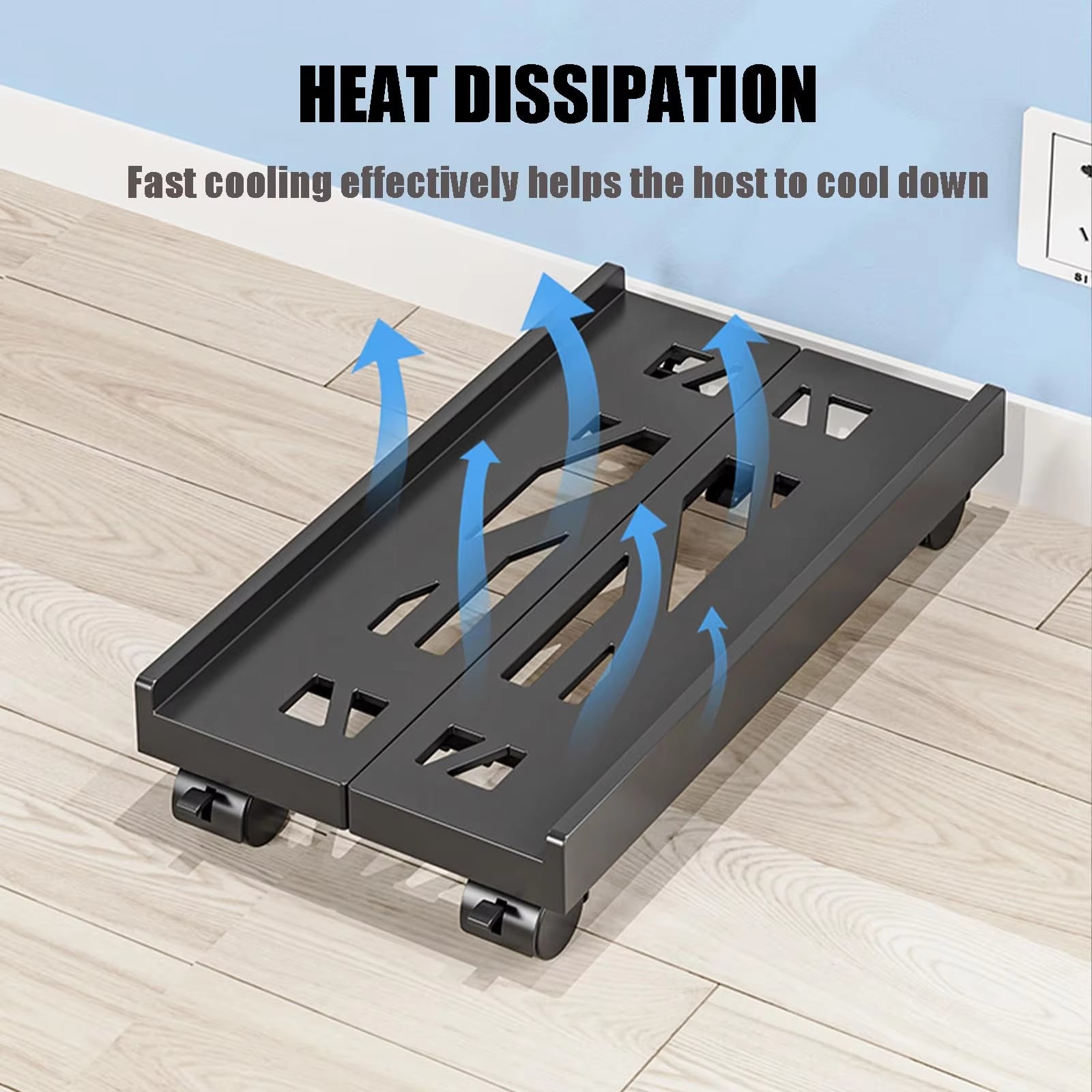 Adjustable Ventilated CPU Stand with Caster Wheels - Ideal Under Desk Holder for Most PC Towers.