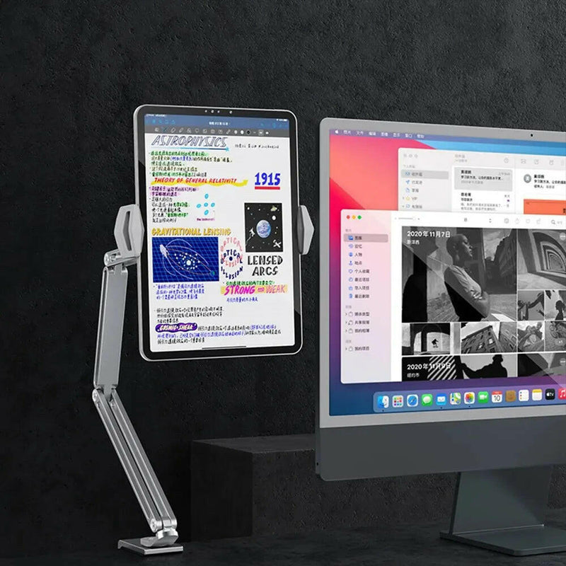 Adjustable Aluminum Tablet and Mobile Phone Stand for 4-12.9 Inch Devices, Compatible with iPad Pro, Mini, and Xiaomi Tab.