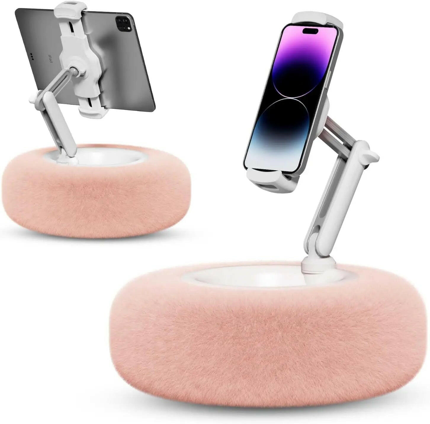 Plush Pillow Mobile Phone Tablet Holder Desktop Stand Adjustable Length Angle for Binge-Watching Live Straming Video Chat.