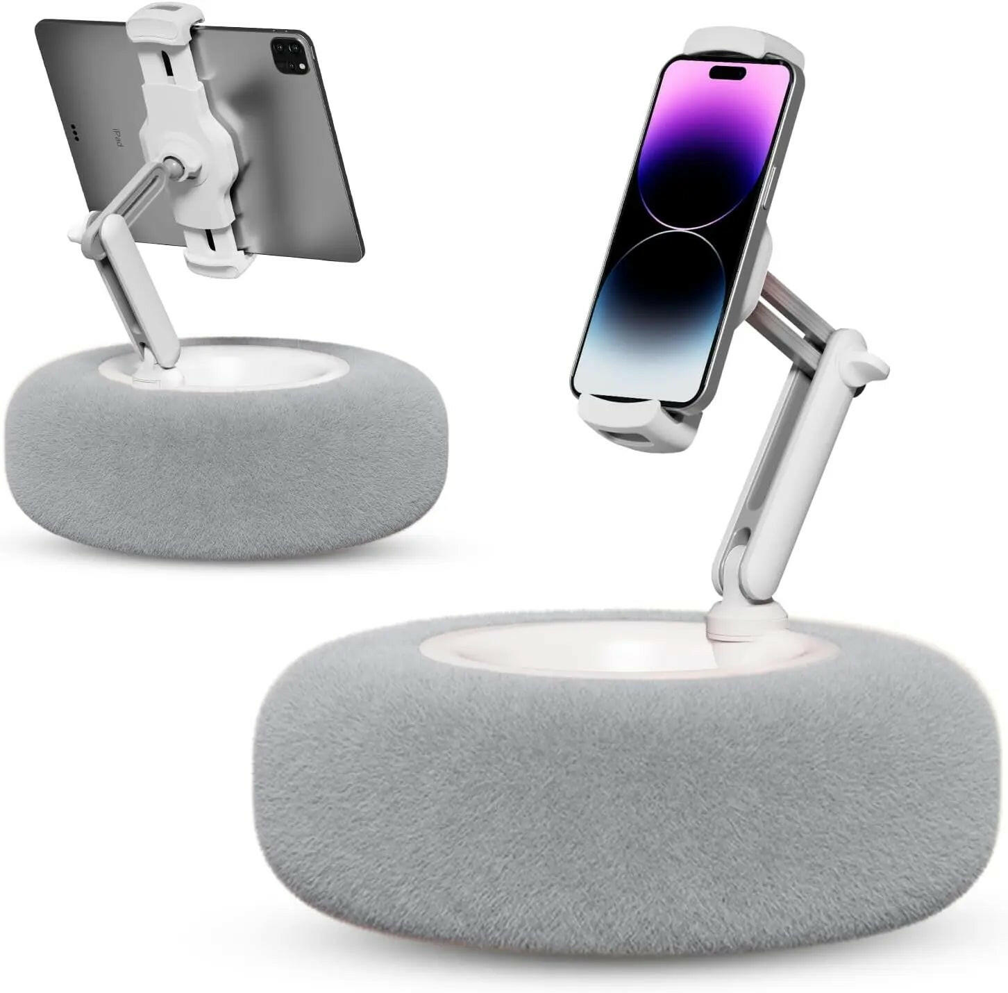 Plush Pillow Mobile Phone Tablet Holder Desktop Stand Adjustable Length Angle for Binge-Watching Live Straming Video Chat.
