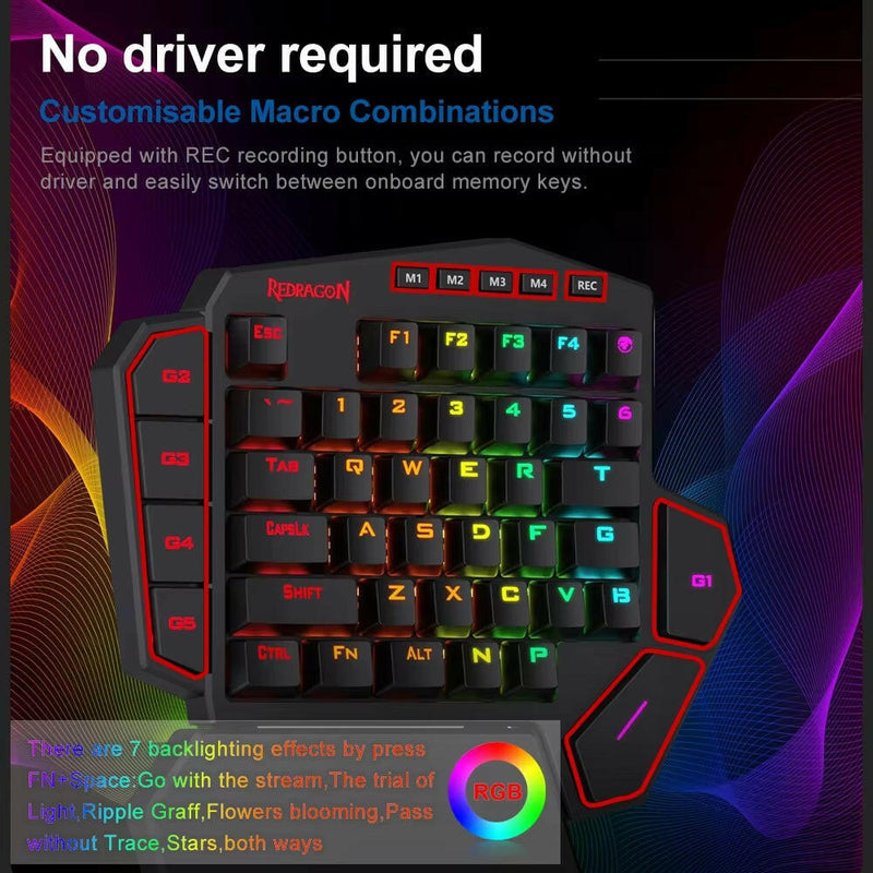DITI ELITE K585 RGB Wireless One-Handed Mechanical Gaming Keyboard with Blue Switches and 7 Programmable Macro Keys.