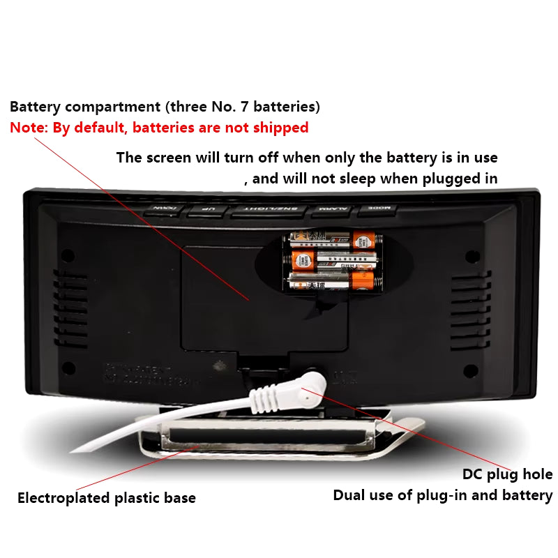 Creative Curved LED Alarm Clock with Dual-Purpose Mirror Design