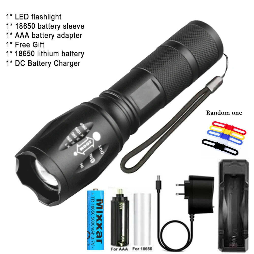 ZK30 Portable Powerful LED Lamp T6 Flashlight Linterna Torch Uses 18650 Chargeable Battery Outdoor Camping Tactics Flash Light.
