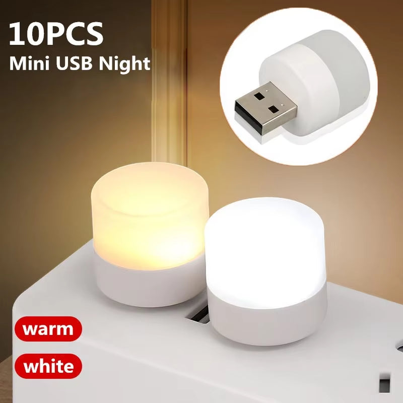 Mini USB Night Light - Warm White Eye Protection Reading Lamp for Books, Computers, and Mobile Power Charging