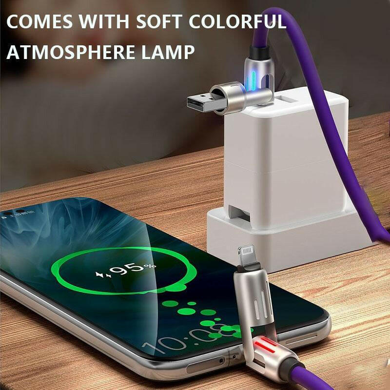 240W 4-in-1 USB-C Multi Charger Cable with Breathing Light, PD 5A Fast Charging and Data Sync for iPhone, Samsung, and Laptops.