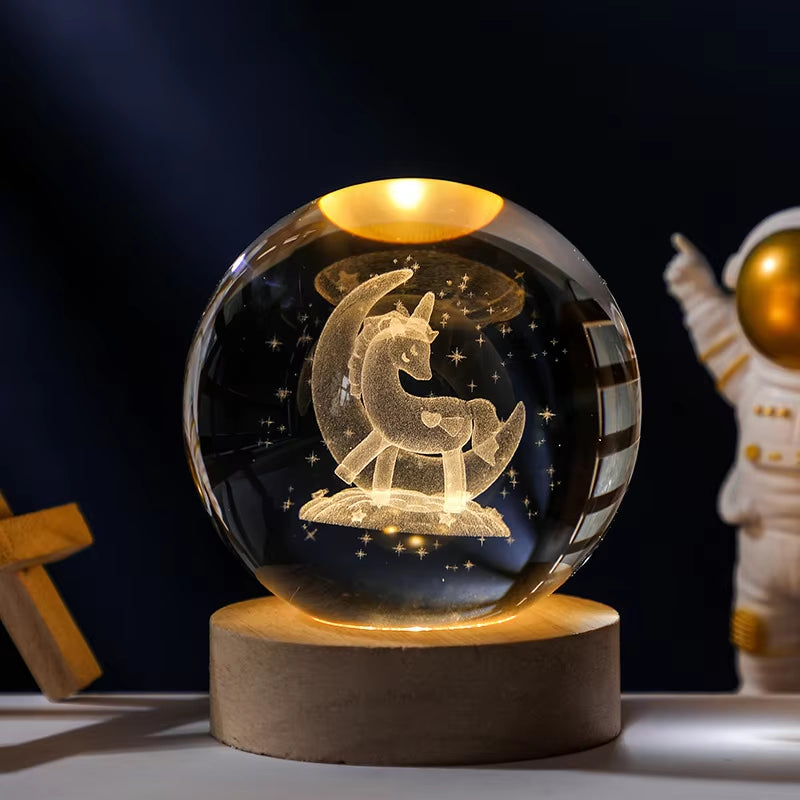 Illuminate Your Space with the 6/8Cm 3D Crystal Ball Planet Night Light – A Stunning Laser Engraved Solar System Globe Perfect for Home Decor and Gifts.