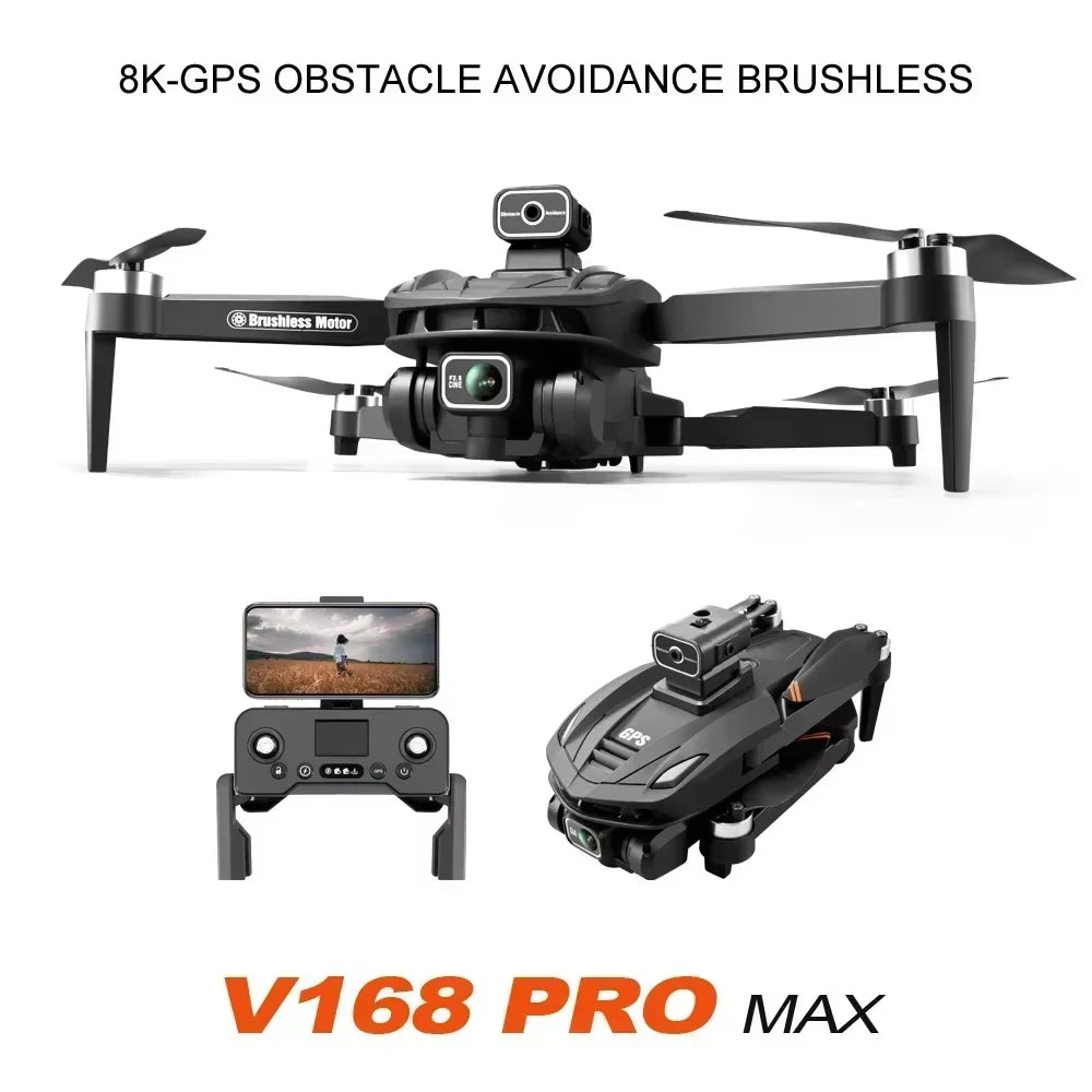 V168 Professional Drone with Triple Camera System, 8K Wide Angle, GPS Localization, and Four-Way Obstacle Avoidance Quadcopter