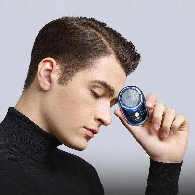 Compact Rechargeable Electric Travel Shaver for Men - Washable and Portable Cordless Trimmer for Facial and Beard Grooming.