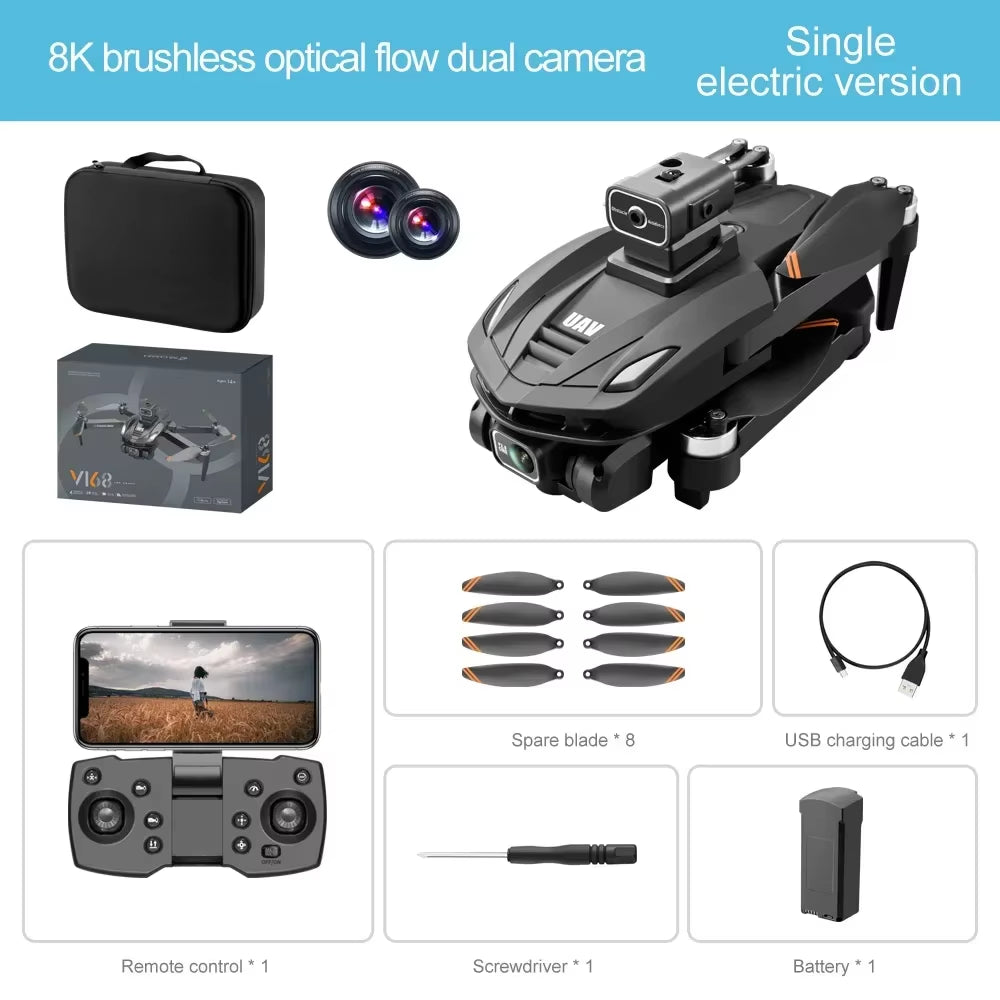 V168 Professional Drone with Triple Camera System, 8K Wide Angle, GPS Localization, and Four-Way Obstacle Avoidance Quadcopter