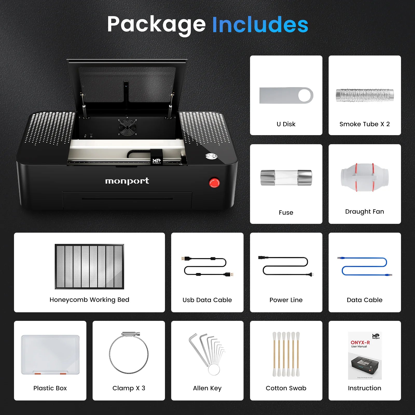 MONPORT ONYX 55W Desktop CO2 Laser Engraving Machine with Autofocus Feature