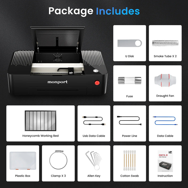 MONPORT ONYX 55W Desktop CO2 Laser Engraving Machine with Autofocus Feature