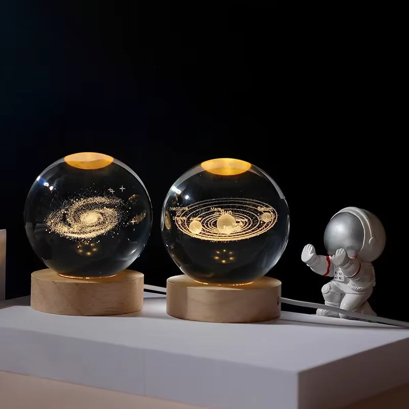Illuminate Your Space with the 6/8Cm 3D Crystal Ball Planet Night Light – A Stunning Laser Engraved Solar System Globe Perfect for Home Decor and Gifts.