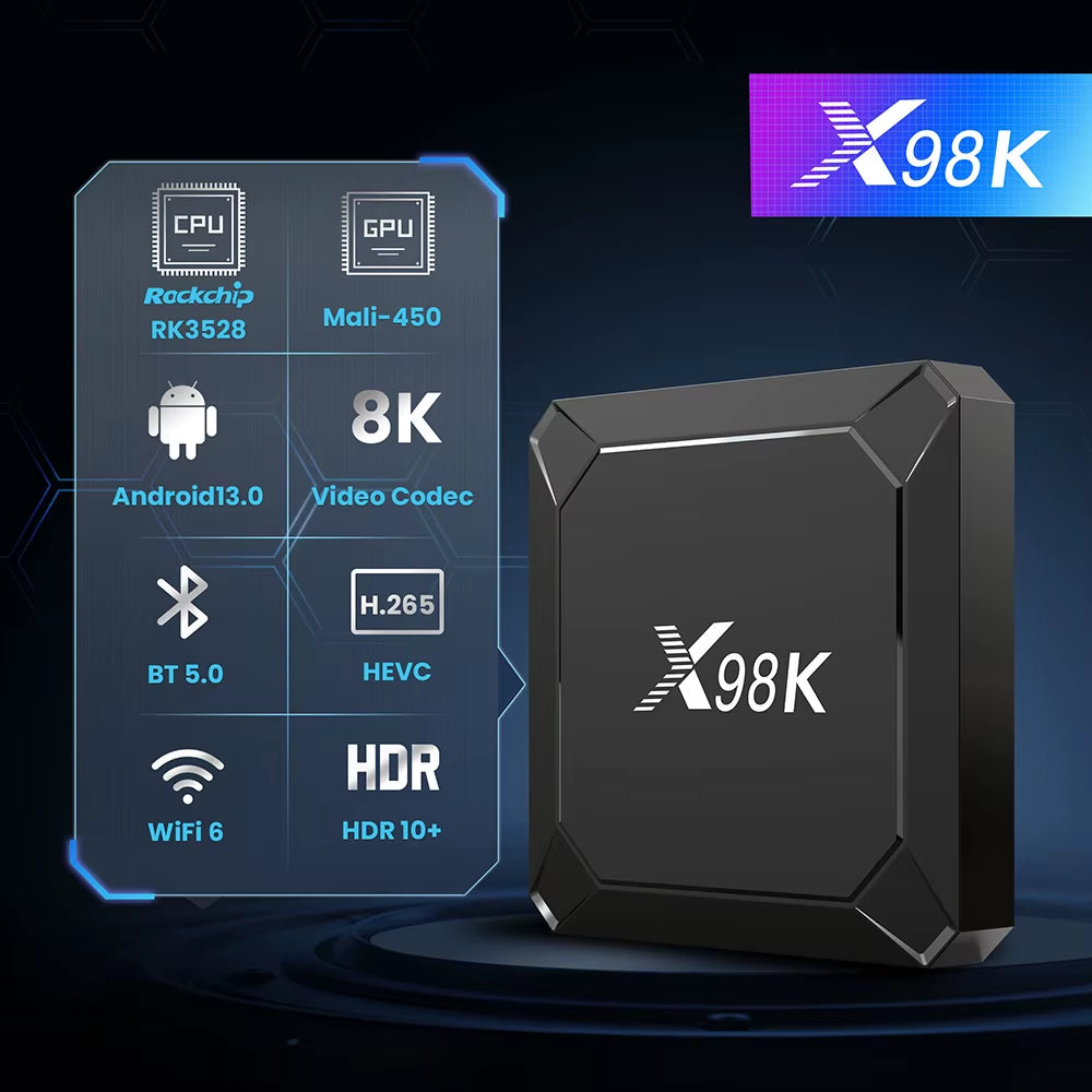 X98K Android 13 Smart TV Box with 8K Resolution, Dual Wi-Fi, and Bluetooth 5.0