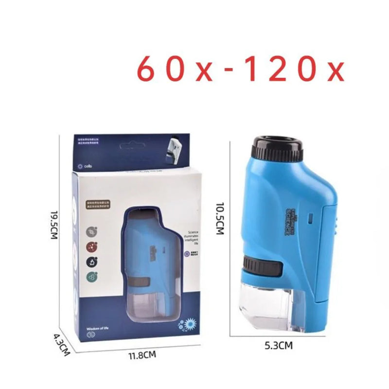 Professional Handheld Microscope Kit with LED Lighting - Explore the Microscopic World with 60X-120X Magnification for Educational Adventures at Home and School - Perfect STEM Gift for Aspiring Young Scientists.