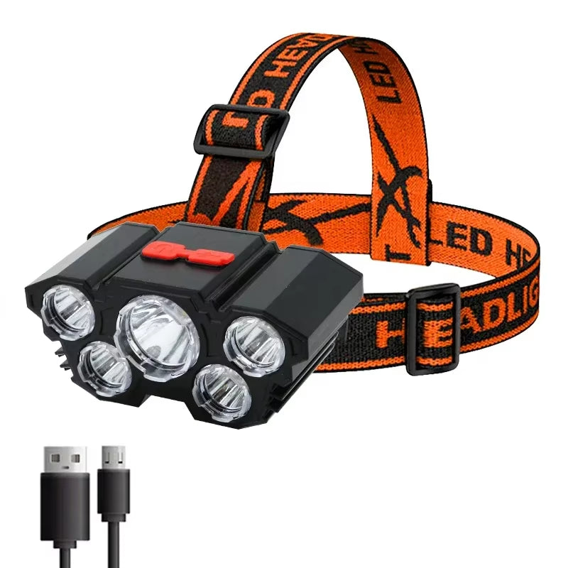 USB Rechargeable 5-LED Headlamp