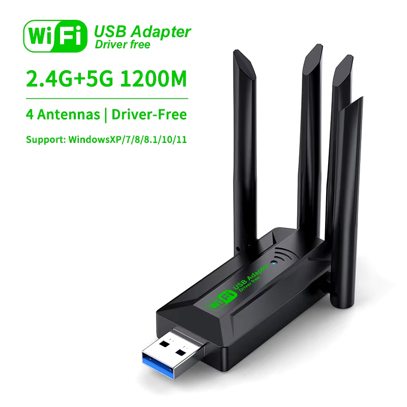 1200Mbps Dual Band Wi-Fi USB Adapter with 4 Antennas, 802.11AC, USB 3.0 High-Speed Wireless Receiver for PC and Laptop