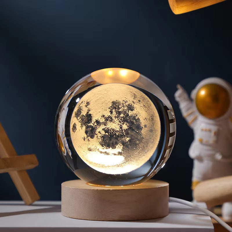 Illuminate Your Space with the 6/8Cm 3D Crystal Ball Planet Night Light – A Stunning Laser Engraved Solar System Globe Perfect for Home Decor and Gifts.