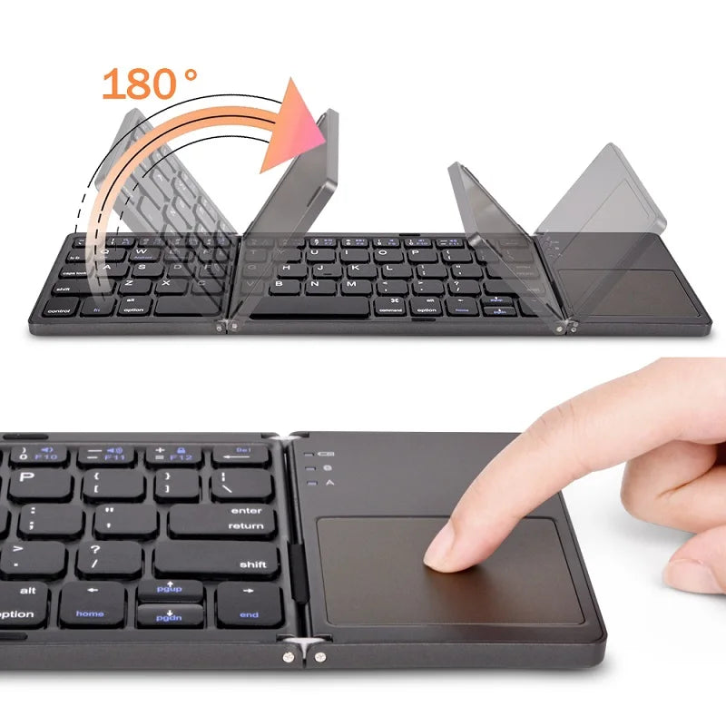 Bluetooth Wireless Folding Keyboard with Touchpad for Windows, Android, iOS, and Mobile Devices - Multi-Function Mini Keyboard