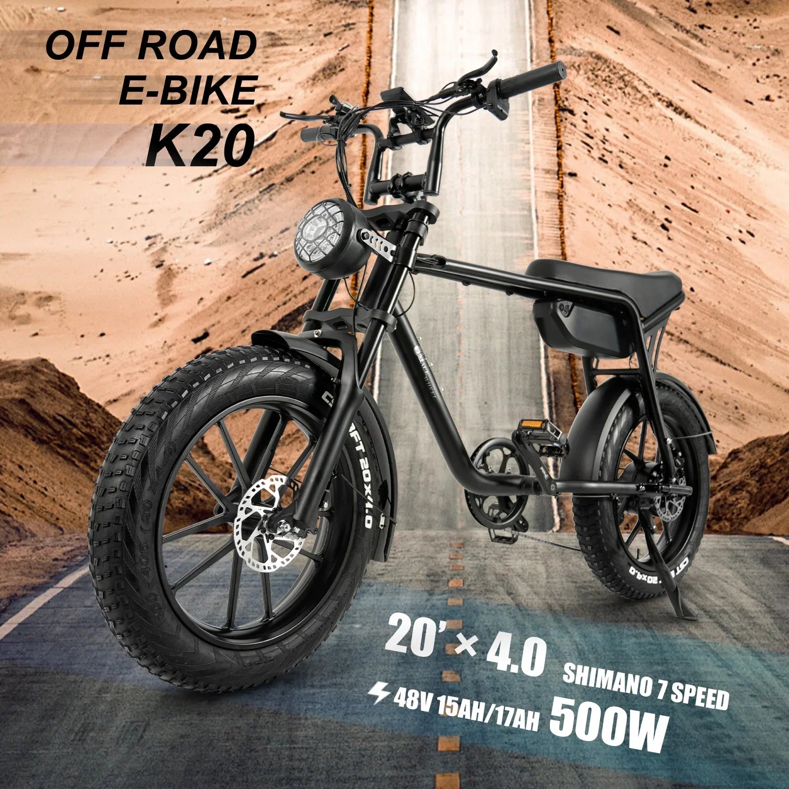 K20 Electric Bicycle Featuring a 500W Motor and 48V 16AH Lithium Battery - Urban Adult E-Bike with 20-Inch Fat Tires for Mountain Cycling