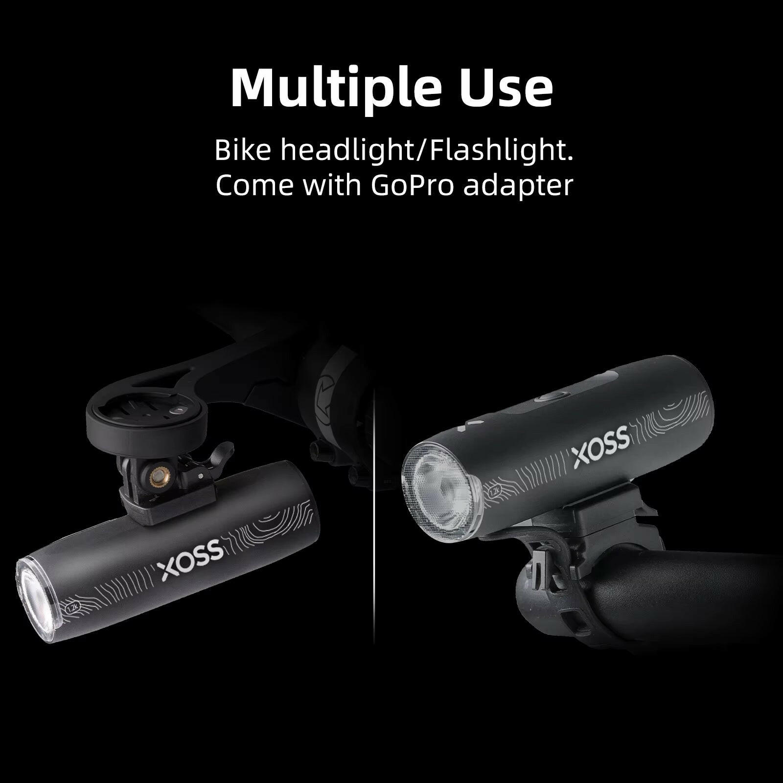 XOSS XL1200 Rechargeable Waterproof Bicycle Headlight - 200-1200 Lumen Aluminum Ultralight Front Lamp.